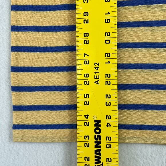 J Crew T-Shirt Womens Small Yellow Blue Striped Linen Rolled-cuff Henley Sleeve - Picture 4 of 12